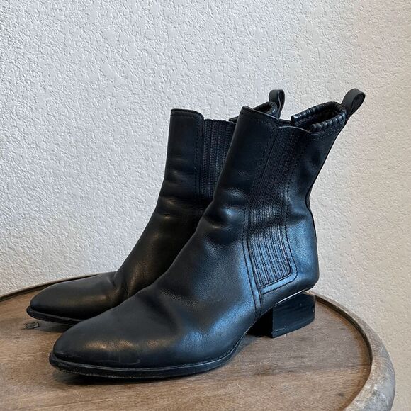 Alexander Wang Anouck Leather Rose Gold Black Chelsea Boots Womens 37 US 7 - Picture 1 of 12